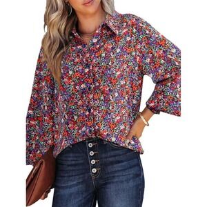 NWT Dokotoo Women's Casual Allover Floral Print Long Sleeve Blouse - Size L